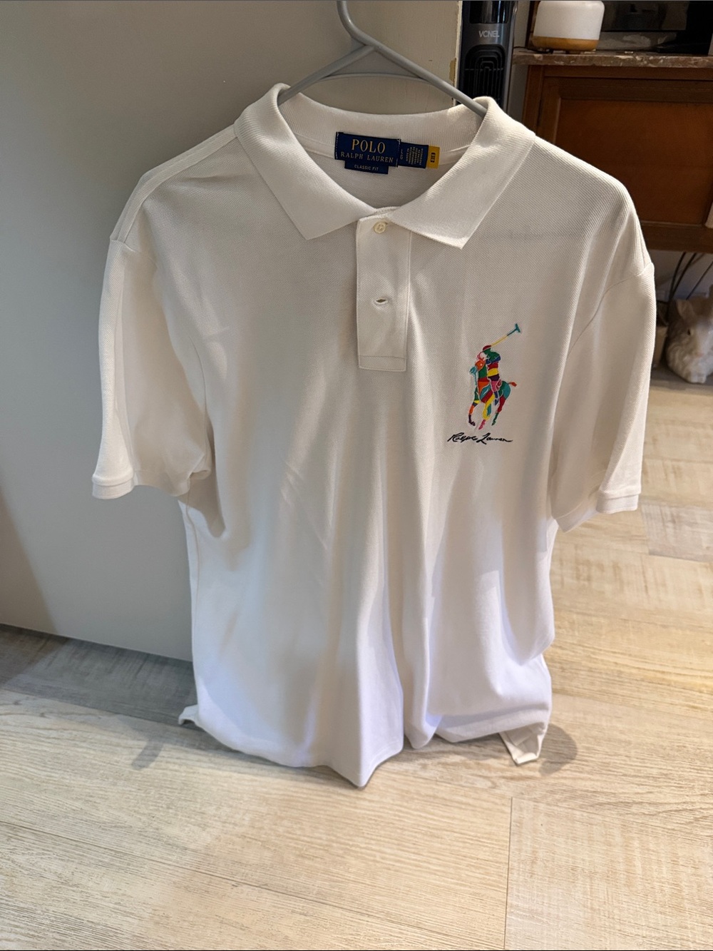 Polo Ralph Lauren White Polo Shirt with Multicolor Polo Player Embroidery